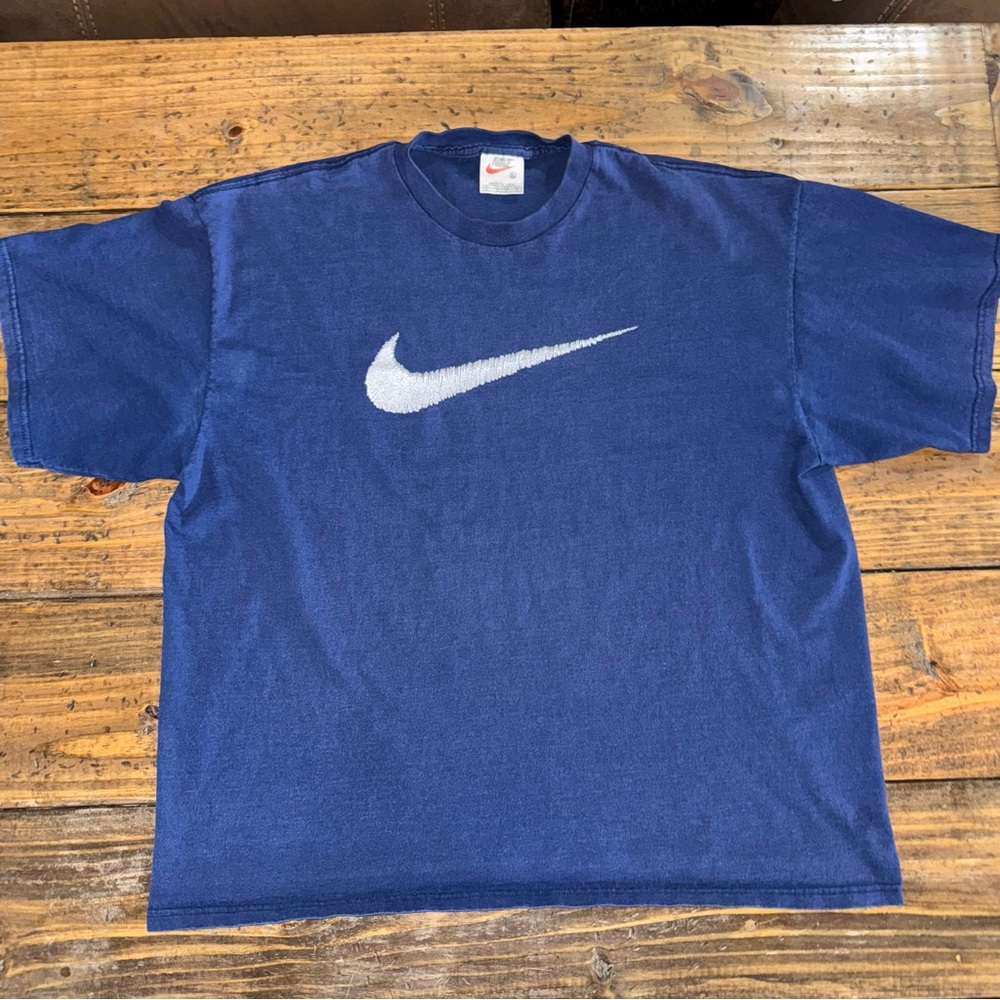 Vintage Faded 90’s Nike Center Swoosh Navy Blue Tee XL